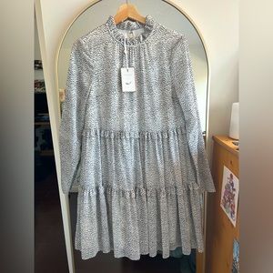 Ted Baker Long Sleeve Spot Flock Mini Dress (Black and White)